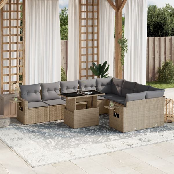 vidaXL Garden Sofa Set Beige PE rattan Large Adjustable Armrests