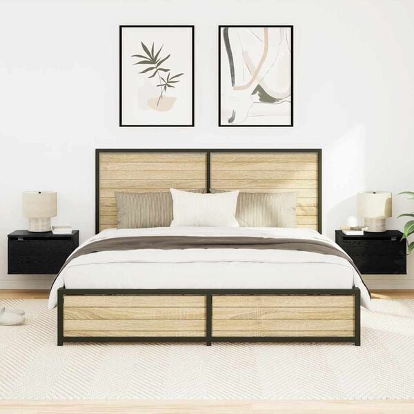 vidaXL Wall-mounted Bedside Cabinet with Drawer 2 pcs Black Oak