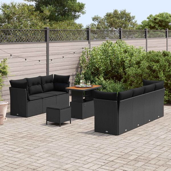 vidaXL Garden Sofa Set Height-Adjustable 10 pcs Black Poly Rattan