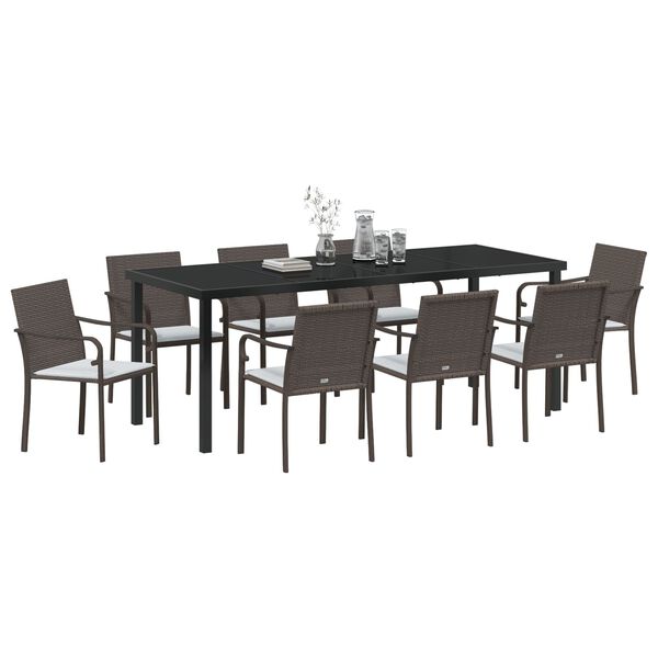 vidaXL Garden Dining Set 9 pcs Brown Poly rattan