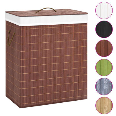 vidaXL Bamboo Laundry Basket with 2 Sections Brown 26.4 gal