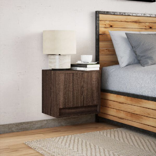 vidaXL Wall-mounted Bedside Cabinet Brown Oak Engineered wood