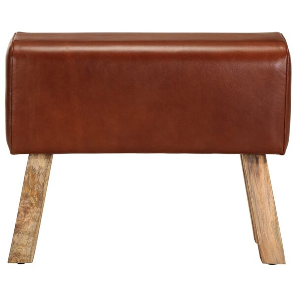 vidaXL Bok Bench Brown and natural Real leather, solid mango wood Medium