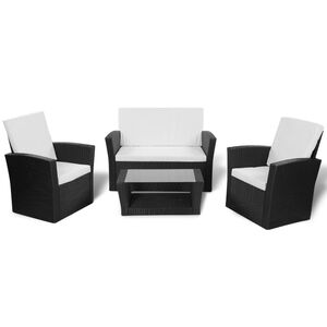 vidaXL Garden Sofa Set Black and Cream White