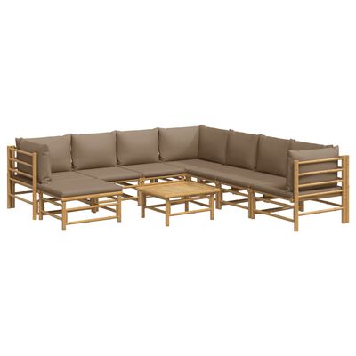 vidaXL 9 Piece Patio Lounge Set with Taupe Cushions Bamboo