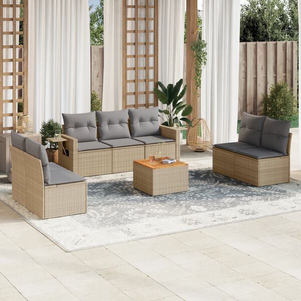 vidaXL Garden Sofa Set Beige PE rattan Large Modular Garden Sofa Set