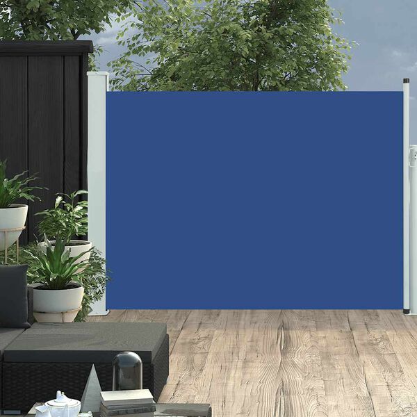 vidaXL Side Awning Blue Polyester, Powder-Coated Steel Extra Long