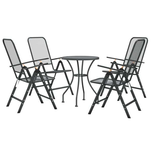 vidaXL Garden Dining Set Charcoal Expanded metal mesh Compact Foldable