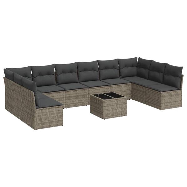 vidaXL Garden Sofa Set Grey PE rattan Large Adjustable Feet