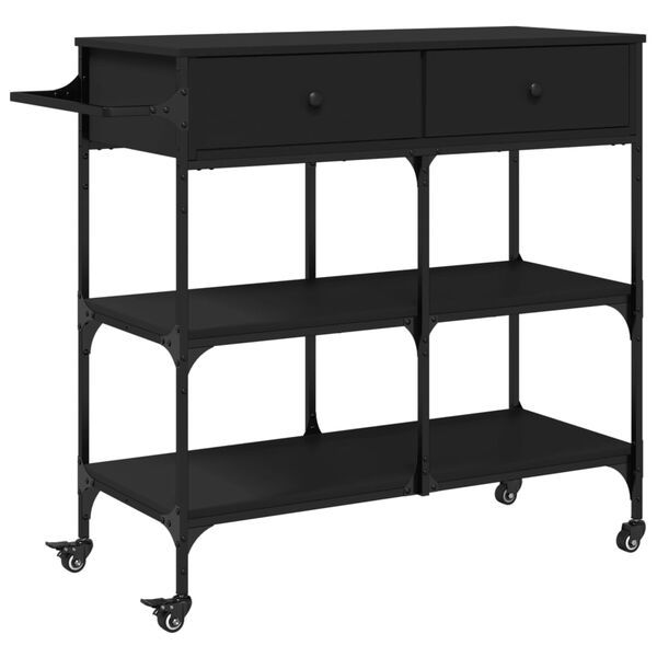 vidaXL Kitchen Trolley Black 41.3"x16.5"x37.4" Engineered Wood