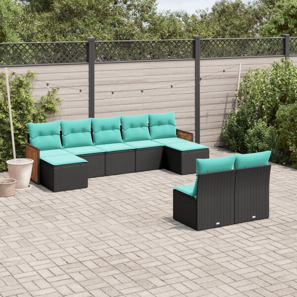 vidaXL Patio Sofa Set Black, Blue