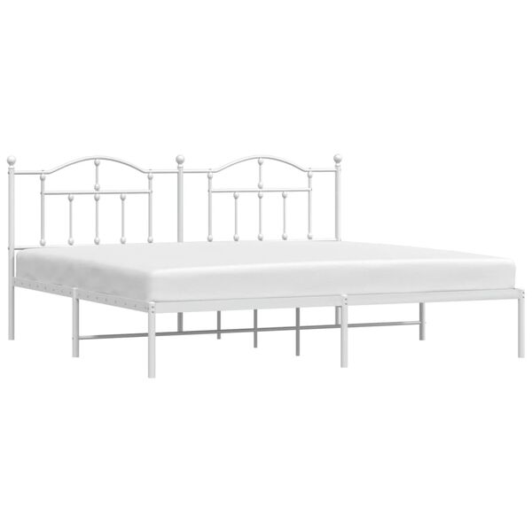 vidaXL Bed Frame White Steel Full Bed Frame Rectangular Modern