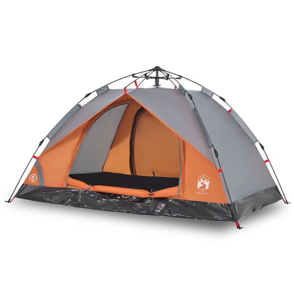 vidaXL Camping Tent Dome 3-Person Gray and Orange Quick Release