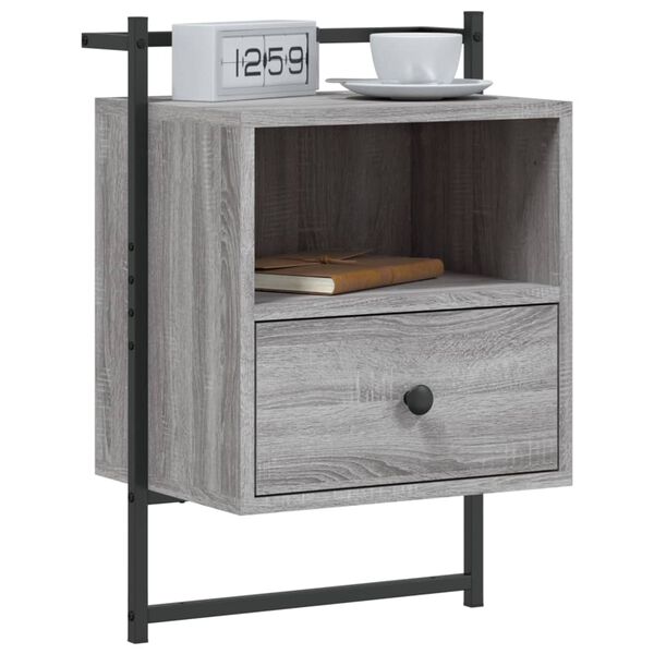 vidaXL Bedside Cabinet Set of 2 Grey Sonoma Engineered wood, Metal