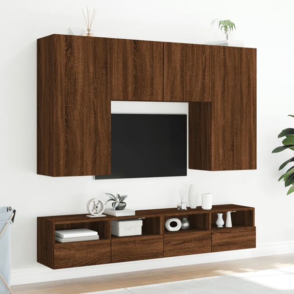 vidaXL TV Wall Cabinet Brown Oak Engineered Wood 31.5x11.8x11.8 in