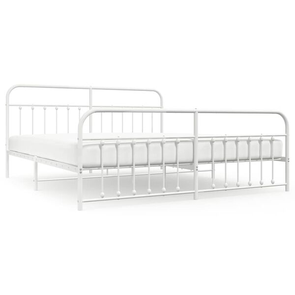 vidaXL Bed Frame White Powder-Coated Steel Full Industrial Bed Frame