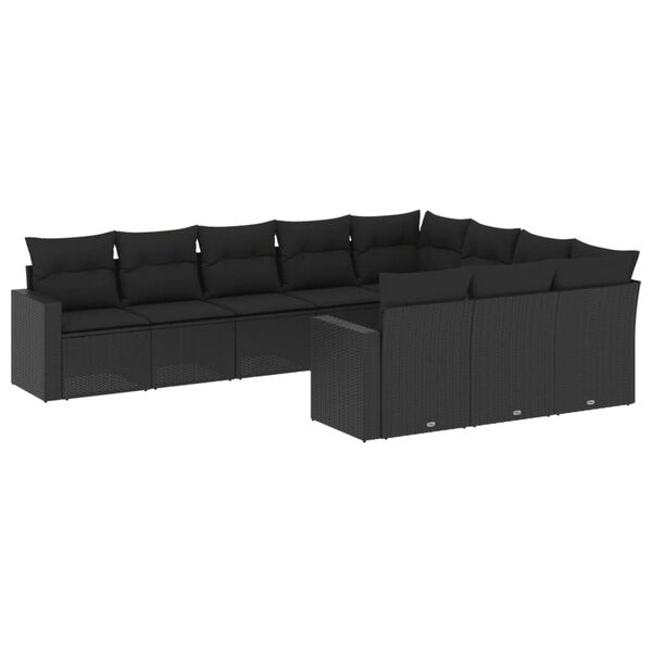 vidaXL Garden Sofa Set Black PE Rattan, Powder-Coated Steel Large