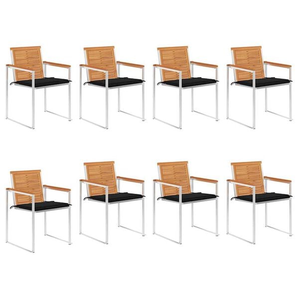 vidaXL Patio Chairs 8 pcs with Cuhsions Solid Acacia Wood (4x46495+2x314052)