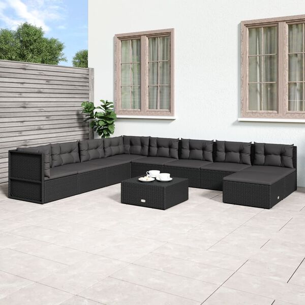 vidaXL Garden Lounge Set Black Poly Rattan 9-piece set