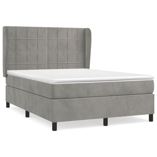 vidaXL Box Spring Bed with Mattress Light Gray 53.9"x74.8" Full Velvet