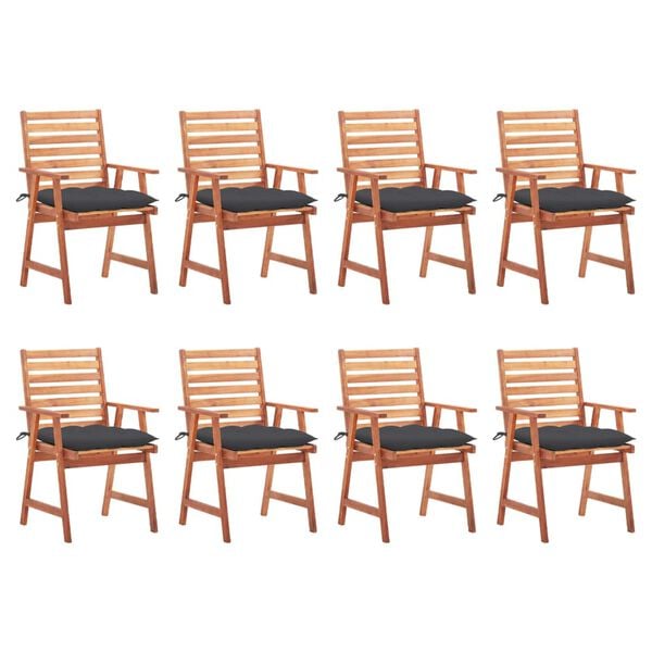 vidaXL Outdoor Chair Set of 8 Anthracite Solid Acacia Wood Standard