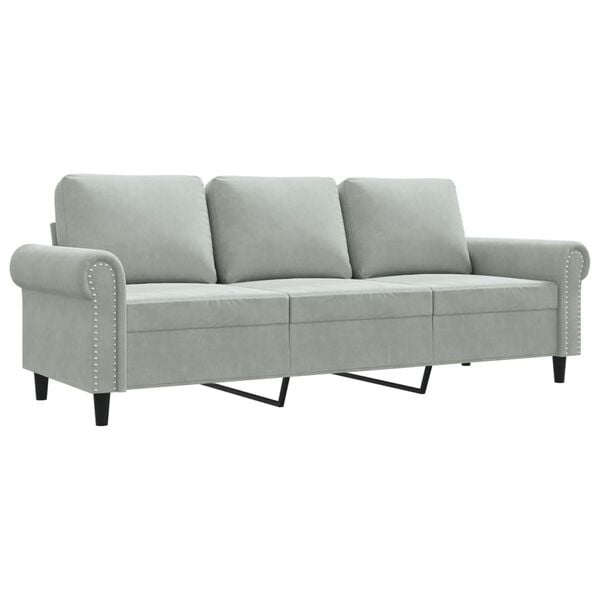 vidaXL 3-seater Sofa Light Grey Velvet (100% polyester), metal, foam Large