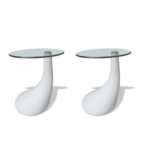 vidaXL Coffee Table Set of 2 High Gloss White Fiberglass, Tempered Glass