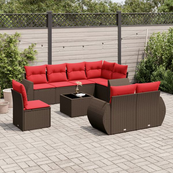 vidaXL 9 Piece Garden Sofa Set with Cushions Brown Poly Rattan