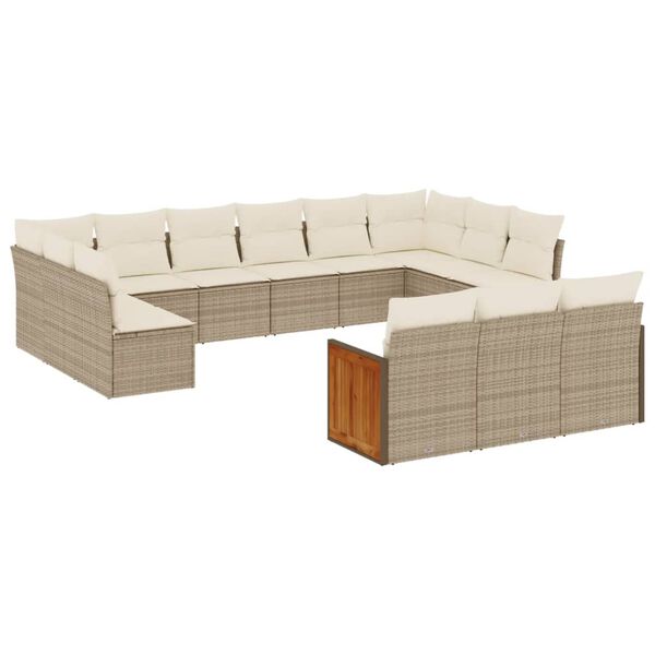 vidaXL Garden Sofa Set Beige PE Rattan Large Adjustable Feet