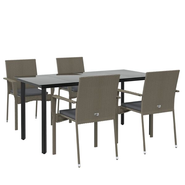 vidaXL Garden Dining Set Black and Grey PE Rattan, Steel, Tempered Glass