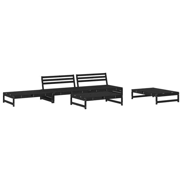 vidaXL Garden Lounge Set Black Solid pine wood, Plywood 5 Piece Modular