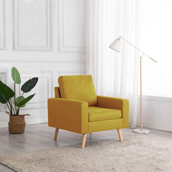vidaXL Armchair Yellow 100% polyester fabric, solid pine wood, rubber wood