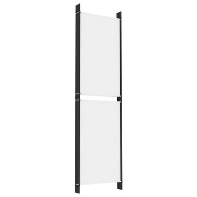 A tall white fabric panel attached to a black frame, resembling a vertical room divider or screen.