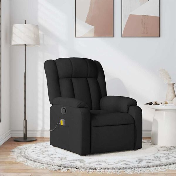 vidaXL Massage Recliner Chair Black Polyester Fabric 30.7x36.2x38.6 in
