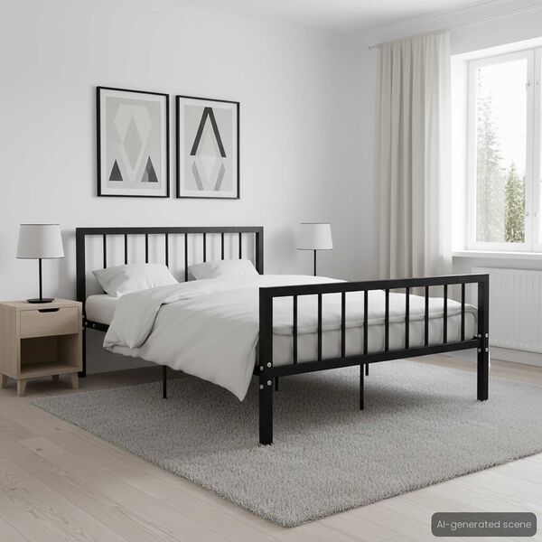 vidaXL Bed Frame Black Metal 47x78 in Durable Bed Frame Rectangular
