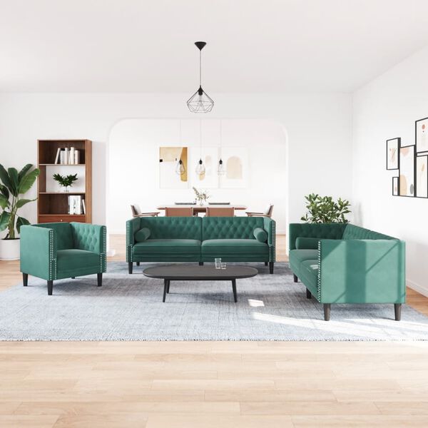 vidaXL Chesterfield Sofa Set Dark Green Velvet 3-Seater