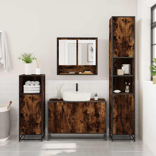 vidaXL Bathroom Furniture Set Smoked Oak Engineered wood, metal Large