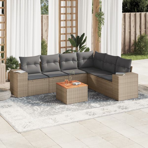vidaXL Garden Sofa Set Beige PE Rattan 7 Piece Modular Garden Sofa Set