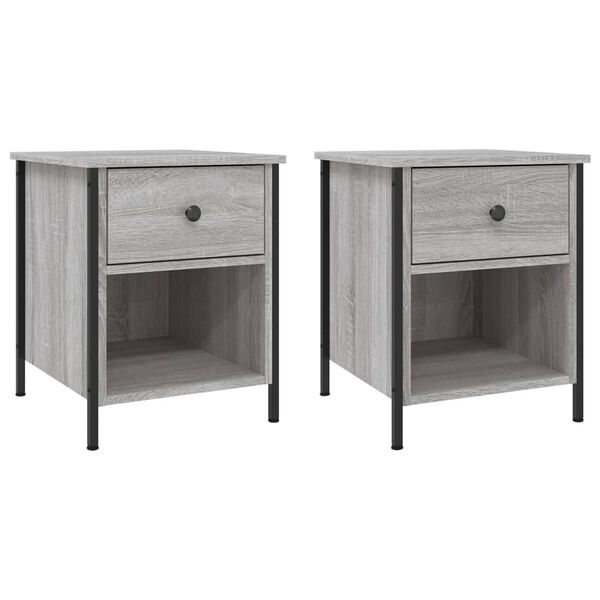 vidaXL Bedside Cabinet Set of 2 Grey Sonoma Engineered wood, iron