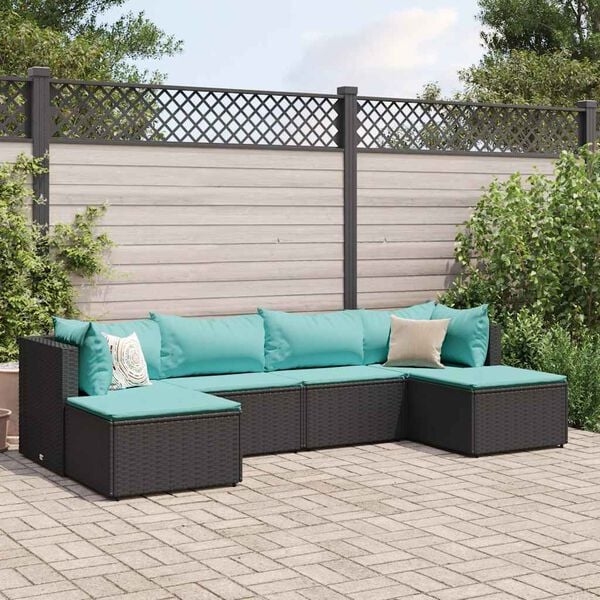 vidaXL 6 Piece Patio Lounge Set with Cushions Black Poly Rattan