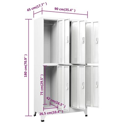 vidaXL Locker Cabinet with 6 Compartments Steel 35.4"x17.7"x70.9" Gray