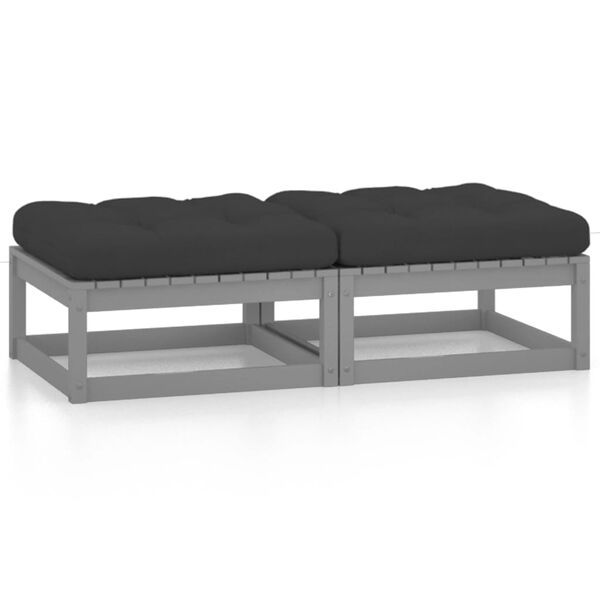 vidaXL Footstool Grey Solid pine wood, fabric (100% polyester)