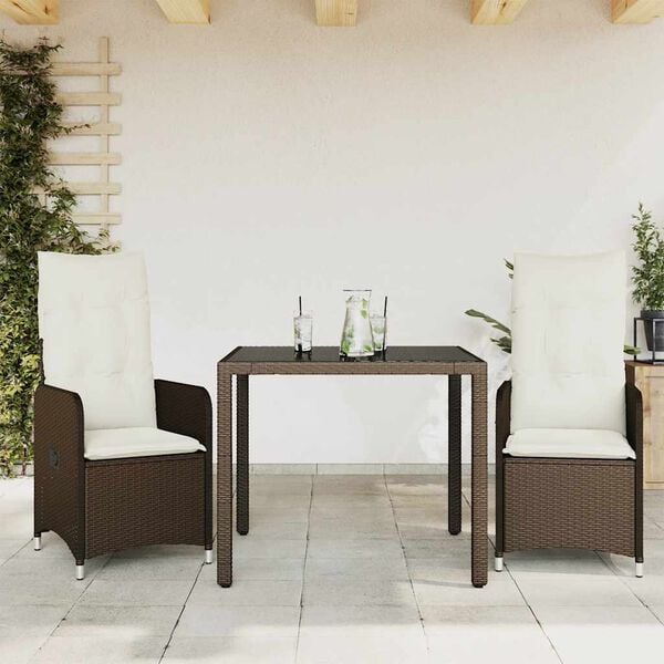 vidaXL 7 Piece Patio Bistro Set with Cushions Brown Poly Rattan