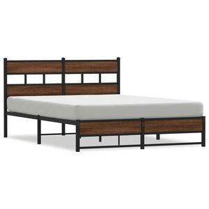 vidaXL Bed Frame Brown Oak Steel, Engineered Wood King Size Bed Frame