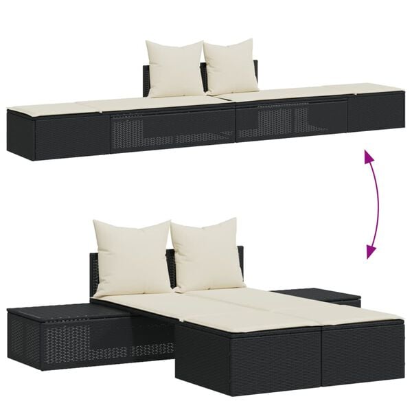 vidaXL Double Sun Lounger Black, Cream