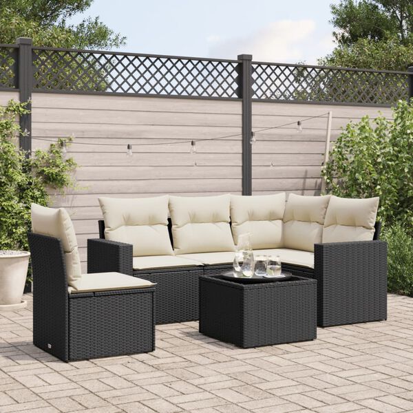 vidaXL Garden Sofa Set Black with Cream White Cushions