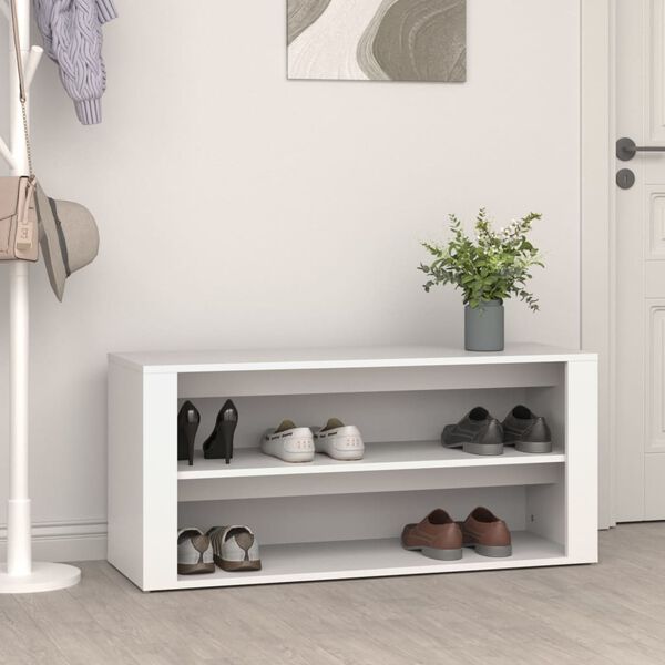 vidaXL Shoe Rack White Engineered Wood 39.4x13.8x17.7 in Shoe Rack