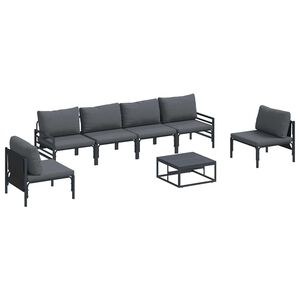 vidaXL Garden Sofa Set with Cushion 7 pcs Black Steel