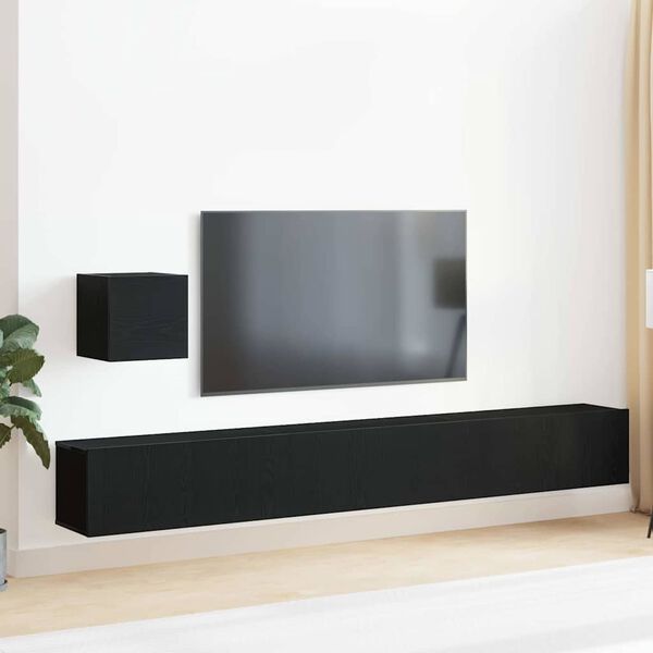 vidaXL TV Cabinet Set Wall-mounted Black Oak Engineered Wood