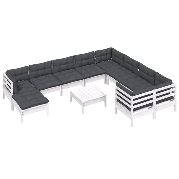 vidaXL Garden Lounge Set White, Anthracite Solid pinewood, Polyester